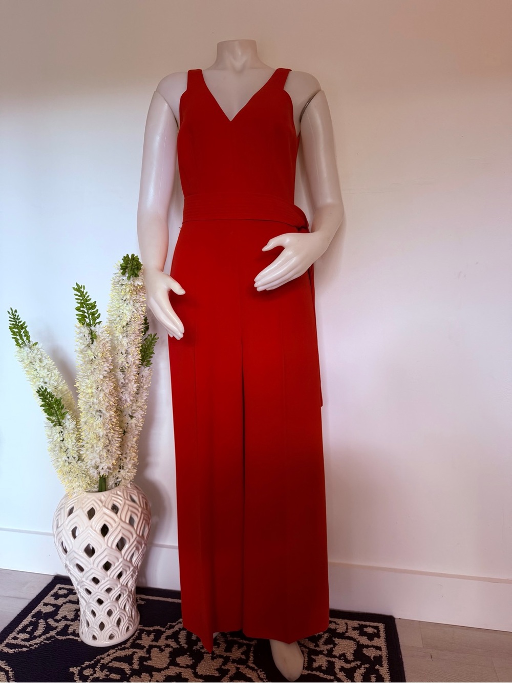 Adolfo Dominguez Costura Red Wide Leg Jumpsuit Size S